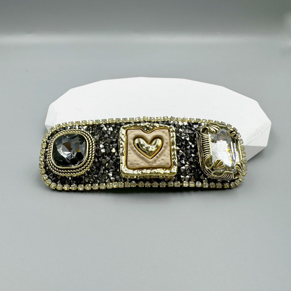 Geometry Heart Rhinestone Rectangle Hair Snap Clip L4683