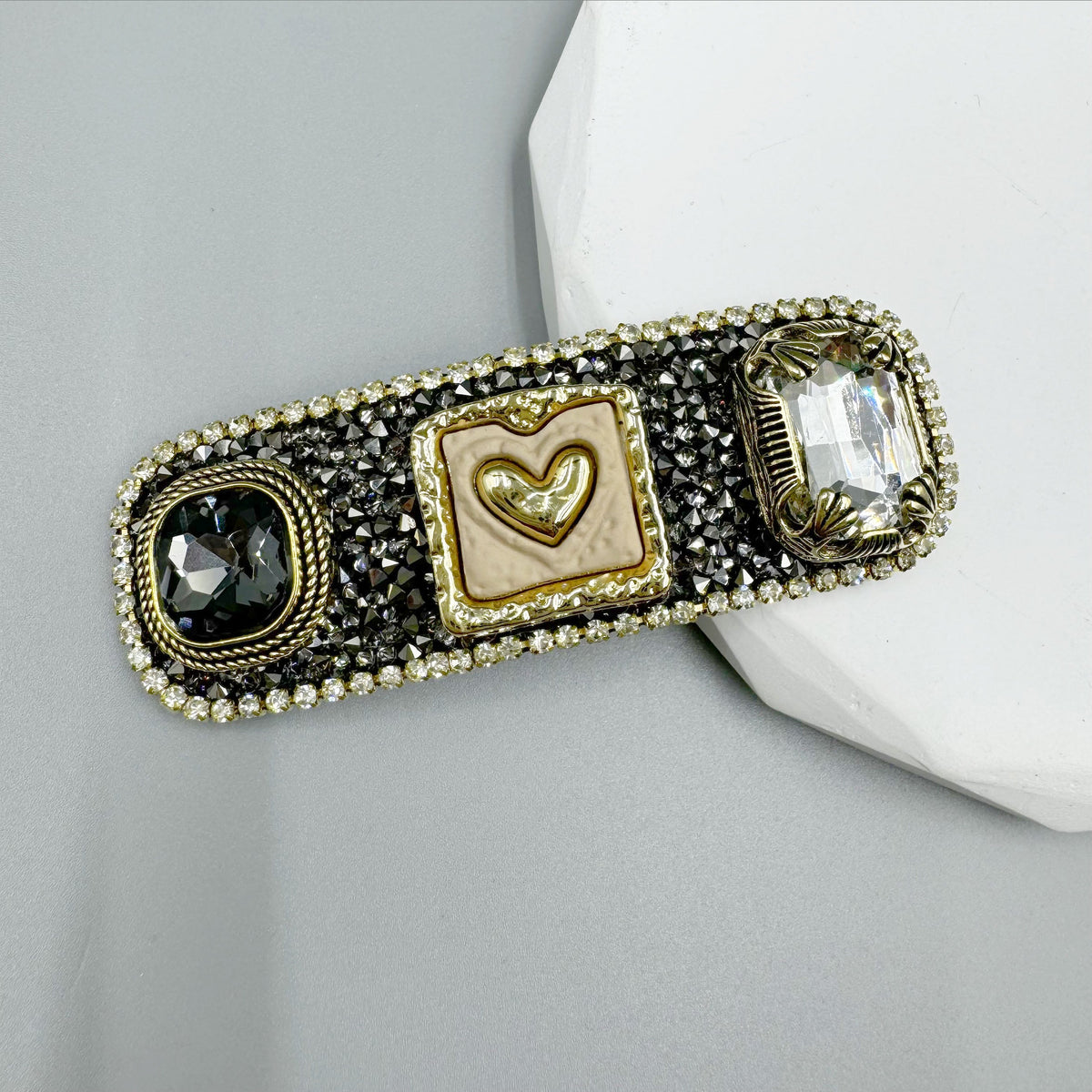 Geometry Heart Rhinestone Rectangle Hair Snap Clip L4683