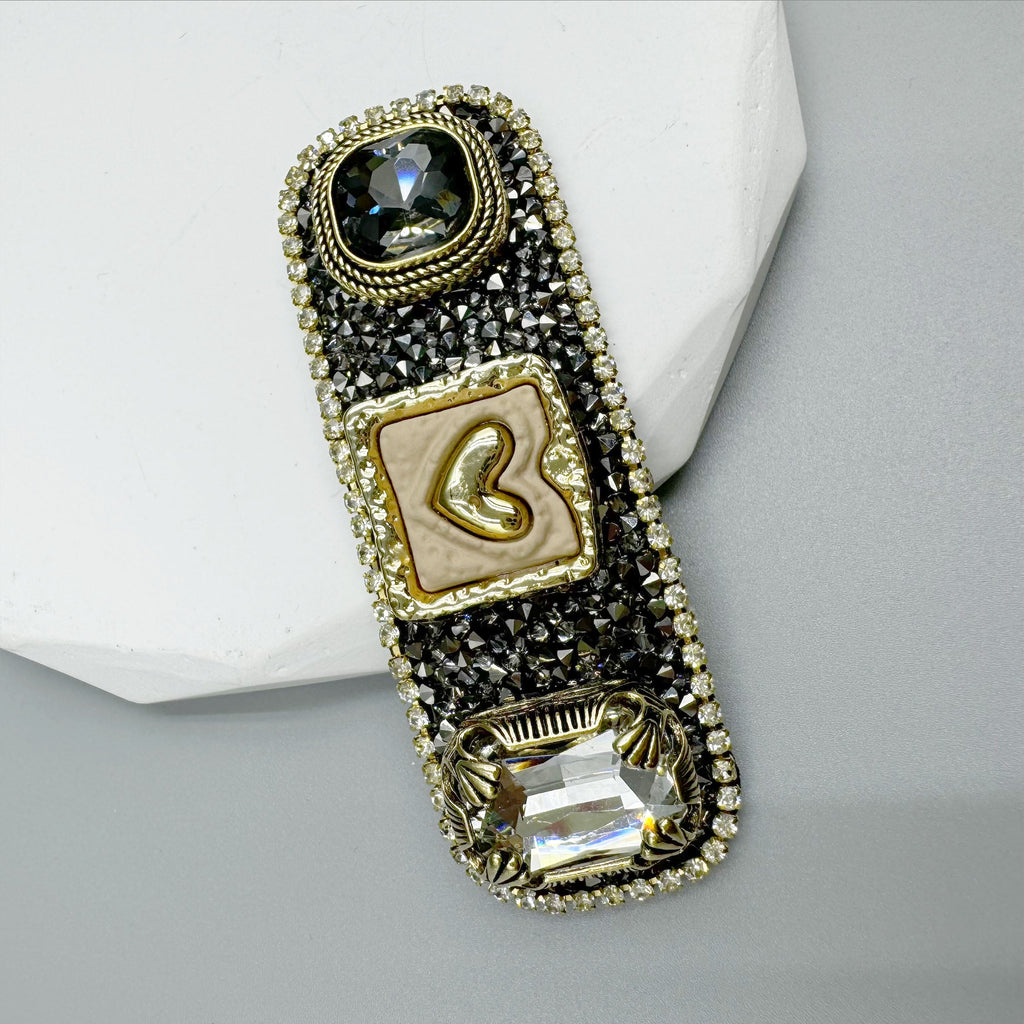 Geometry Heart Rhinestone Rectangle Hair Snap Clip L4683