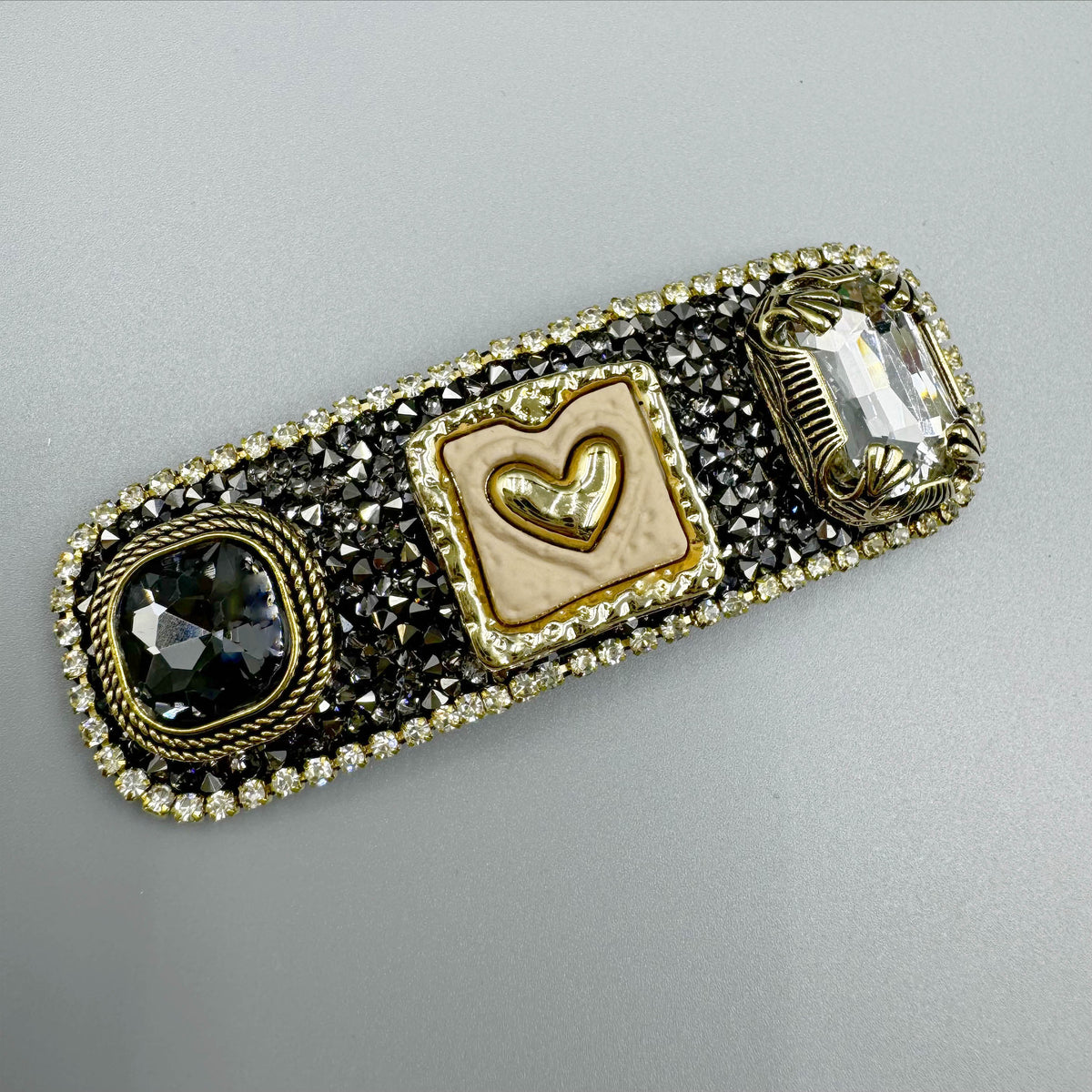 Geometry Heart Rhinestone Rectangle Hair Snap Clip L4683