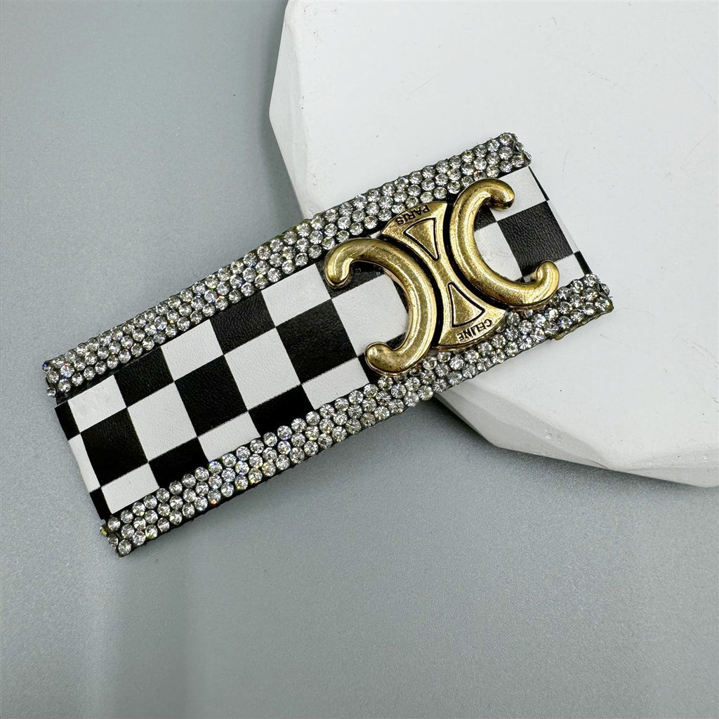 Rhinestone Chessboard Rectangle Hair Pin L4726