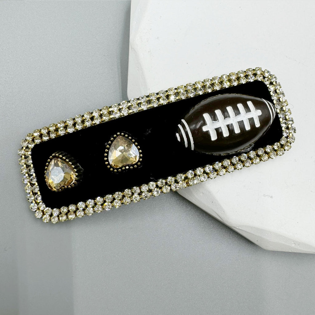 Love Rugby Rhinestone Rectangle Hair Pin L4737