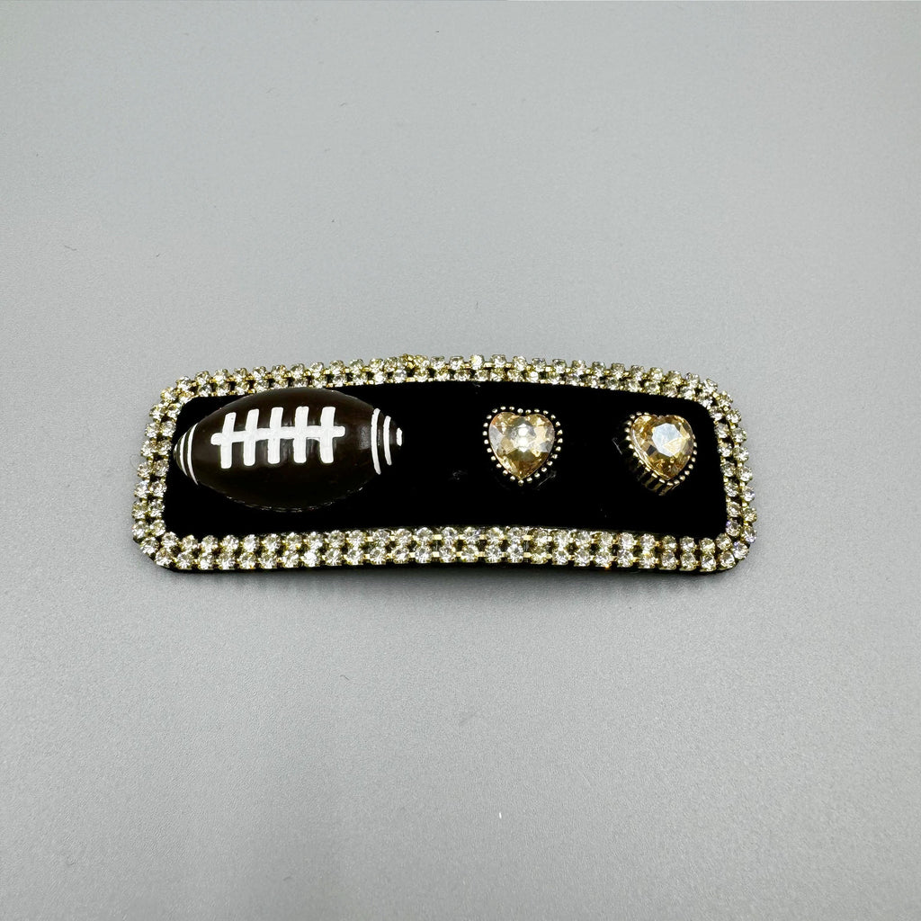 Love Rugby Rhinestone Rectangle Hair Pin L4737