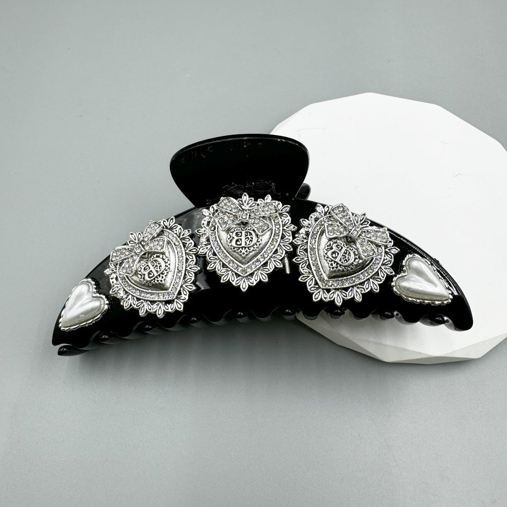 Heart Rhinestone Semicircle Acrylic Hair Clip L4751