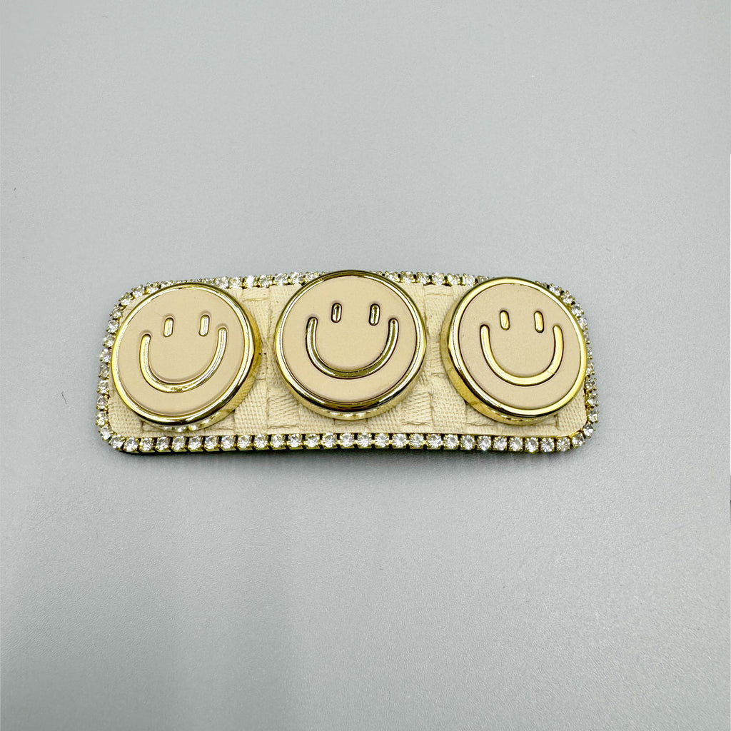 Three Smiley Face Rhinestone Rectangle Hair Pin L4756