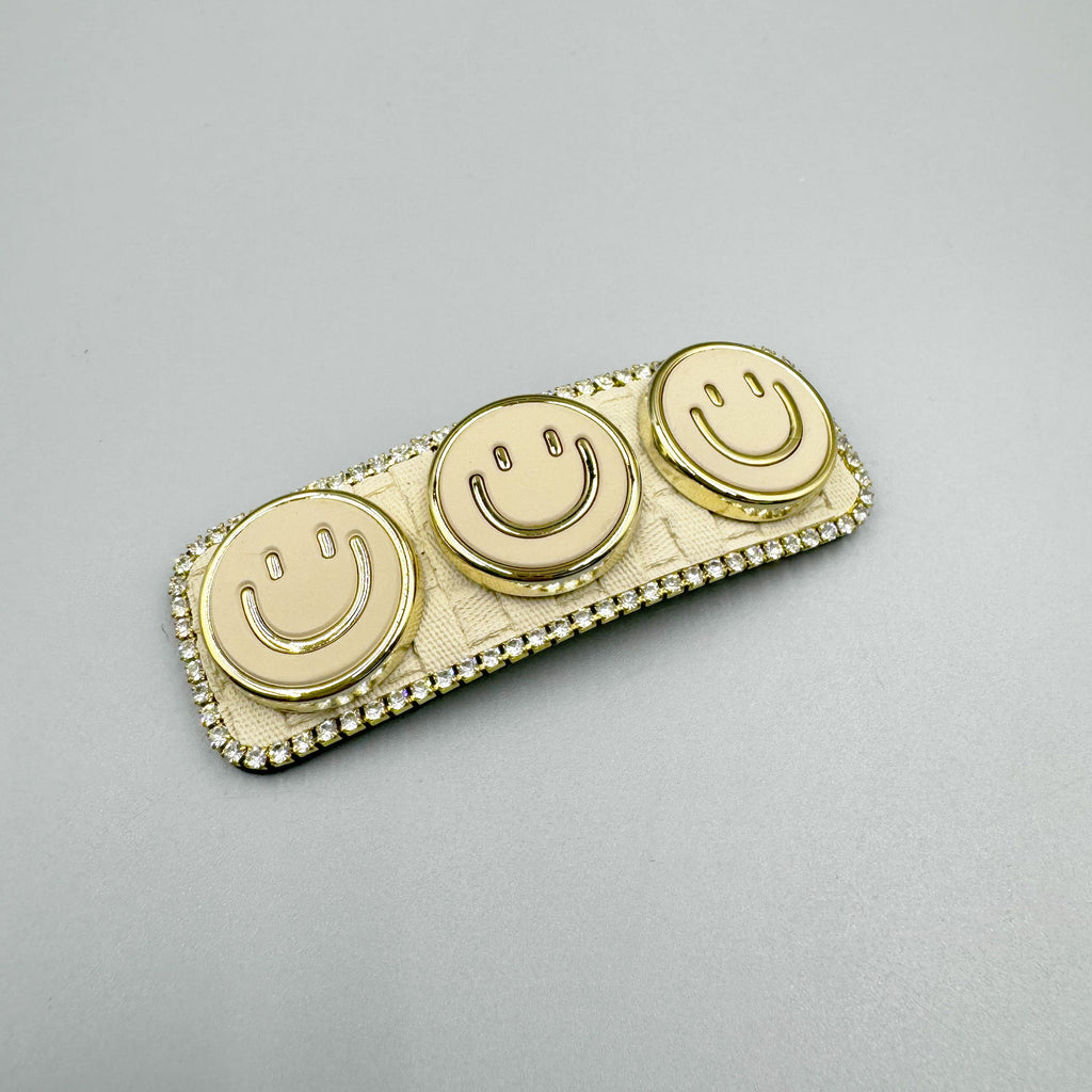 Three Smiley Face Rhinestone Rectangle Hair Pin L4756