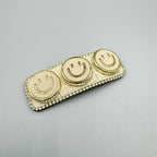 Three Smiley Face Rhinestone Rectangle Hair Pin L4756