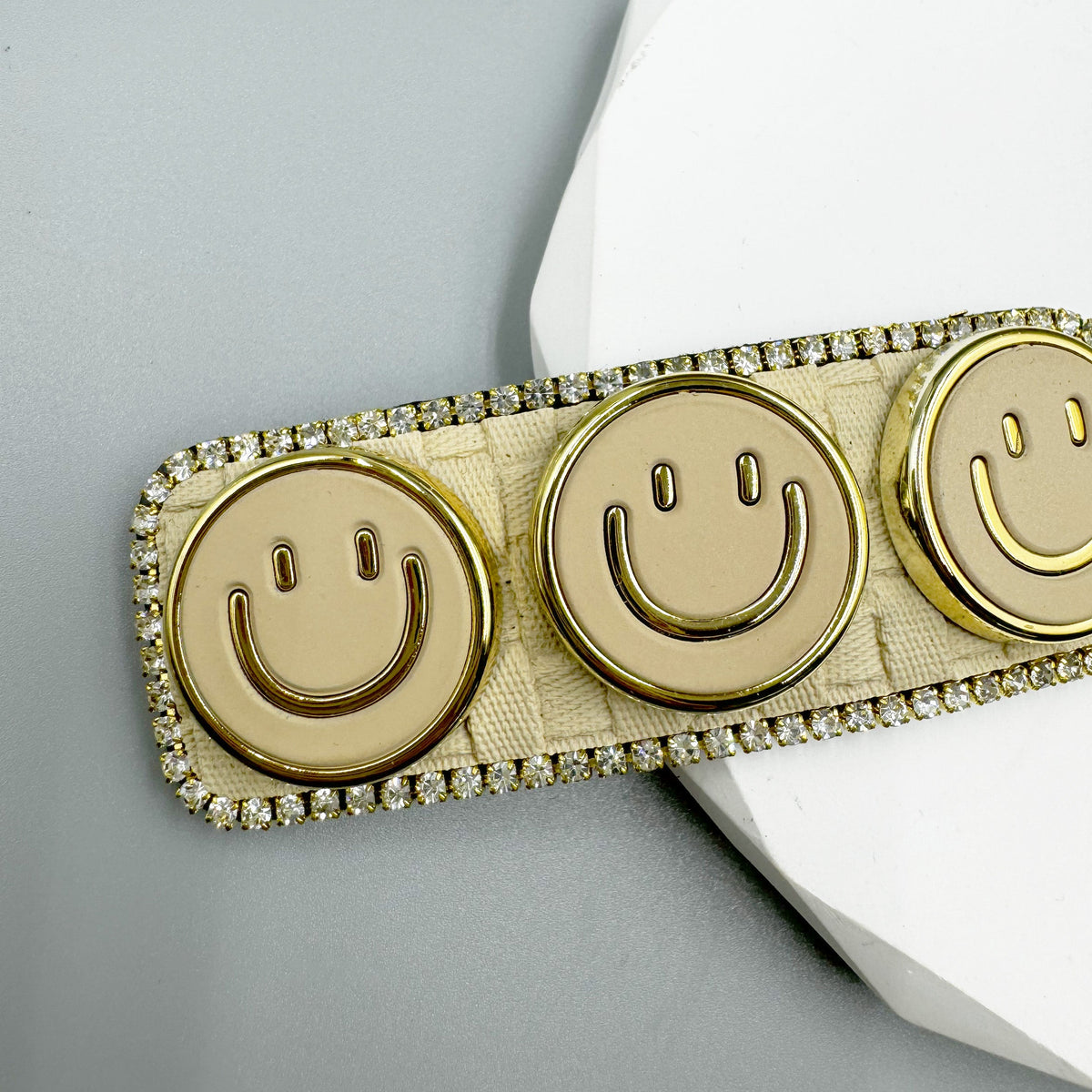 Three Smiley Face Rhinestone Rectangle Hair Pin L4756