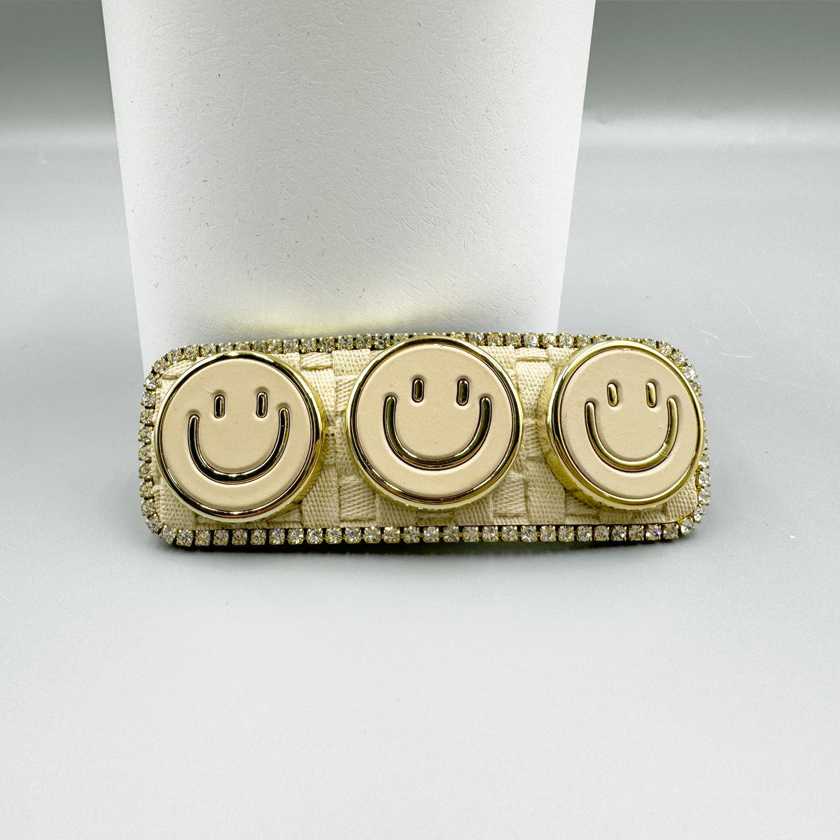 Three Smiley Face Rhinestone Rectangle Hair Pin L4756