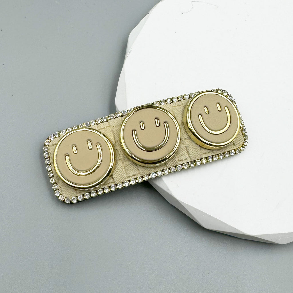 Three Smiley Face Rhinestone Rectangle Hair Pin L4756