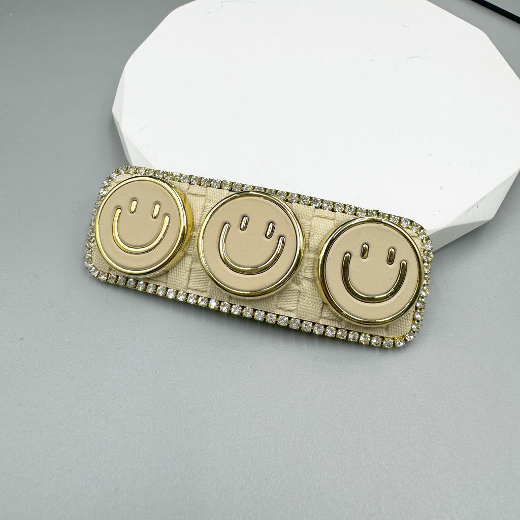 Three Smiley Face Rhinestone Rectangle Hair Pin L4756