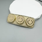 Three Smiley Face Rhinestone Rectangle Hair Pin L4756