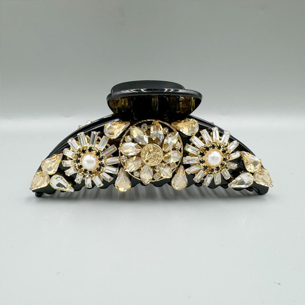 Floral Rhinestone Semicircle Acrylic Hair Clip L4759