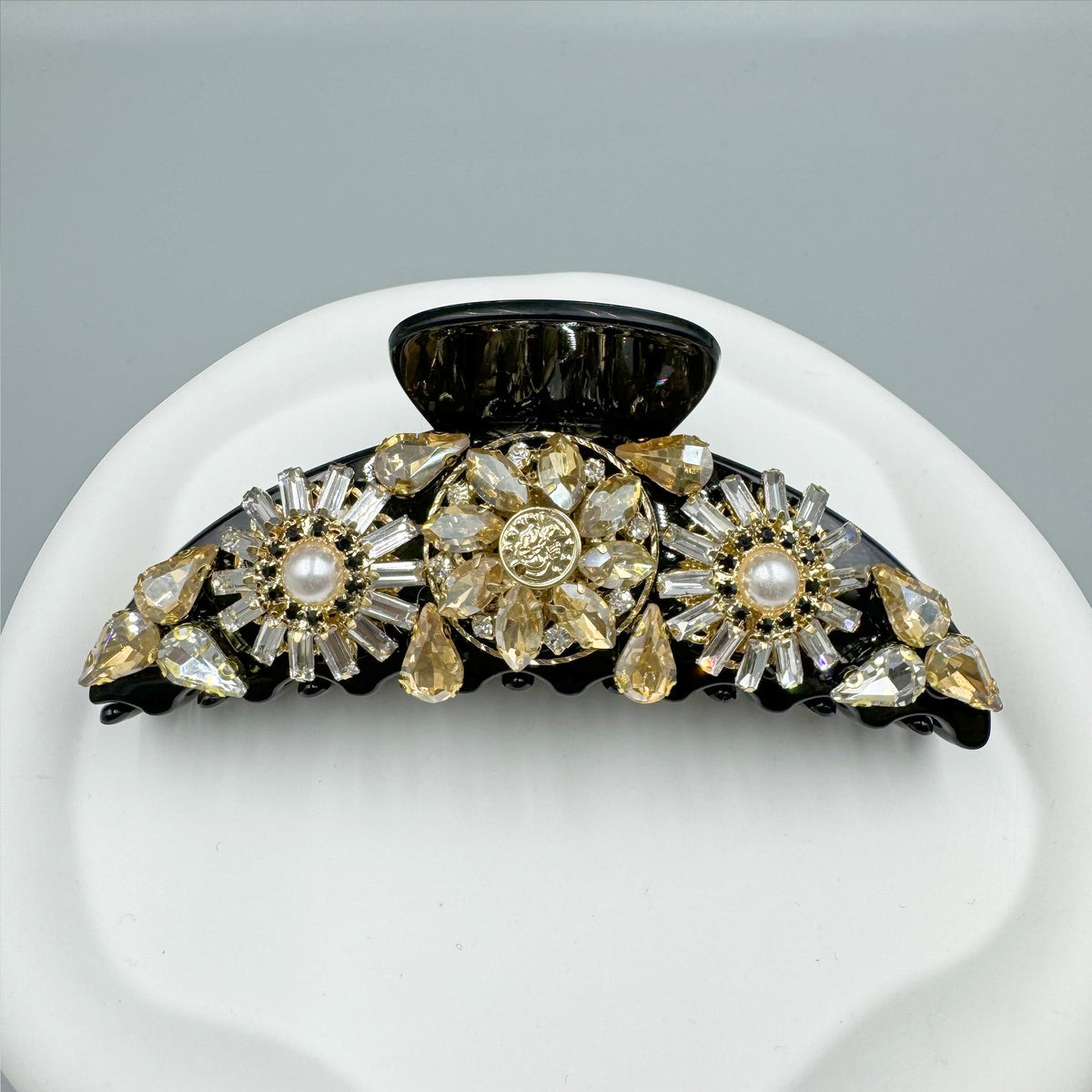 Floral Rhinestone Semicircle Acrylic Hair Clip L4759
