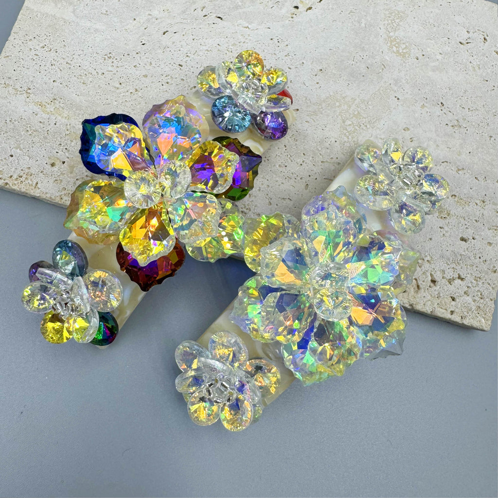 Floral Rhinestone Acrylic Hair Frenchbarrette L4763