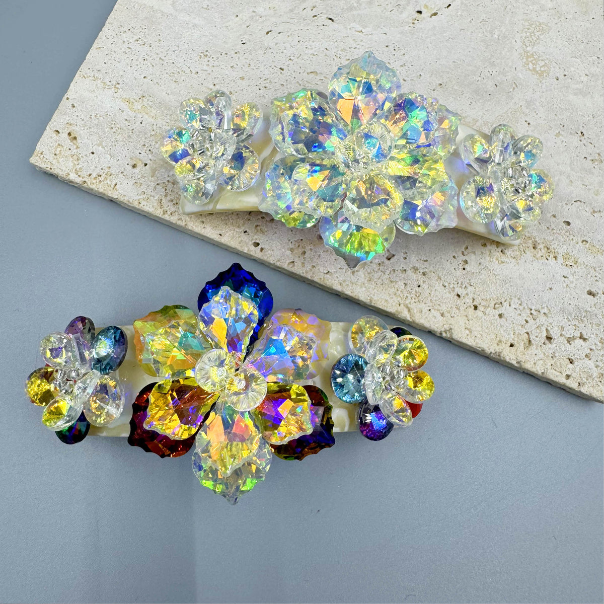 Floral Rhinestone Acrylic Hair Frenchbarrette L4763