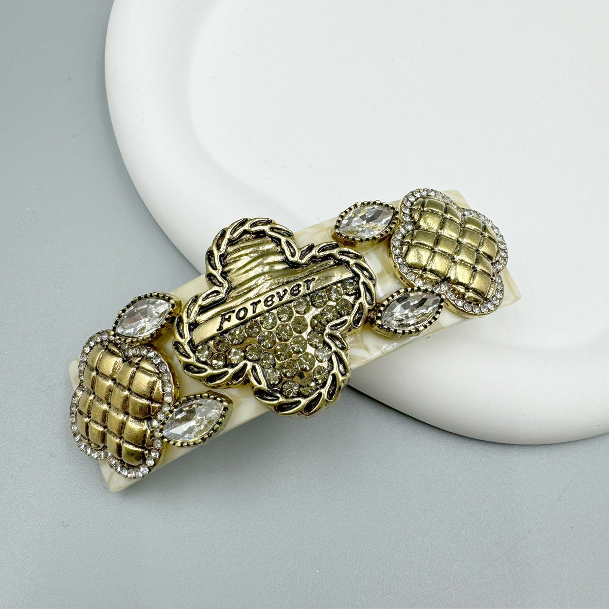 Clover Rhinestone Acrylic Hair Frenchbarrette L4770