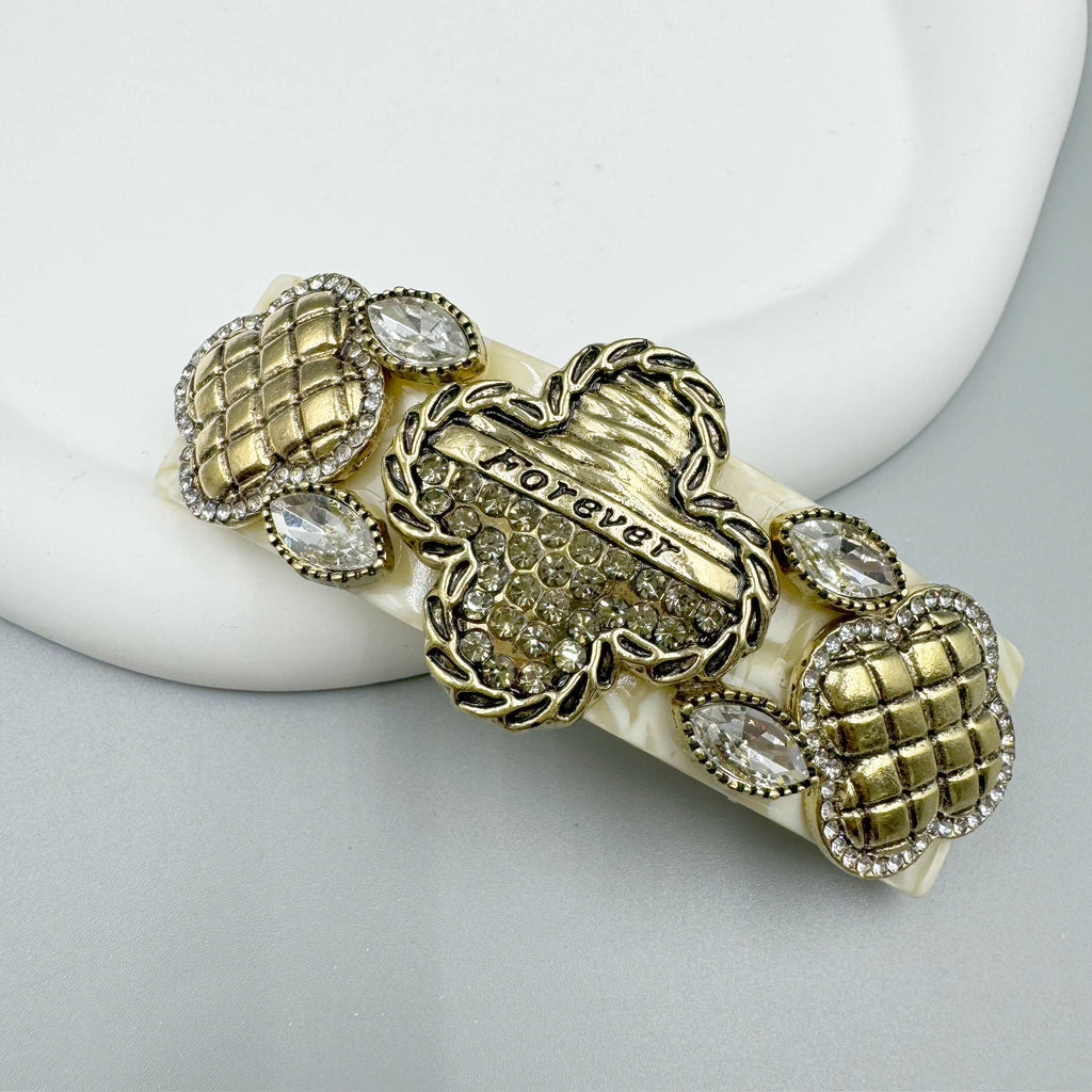 Clover Rhinestone Acrylic Hair Frenchbarrette L4770