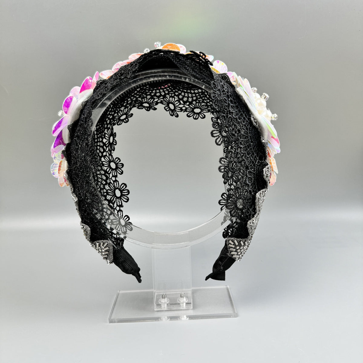 Baroque Pearl Floral Beads Chain Fabric Headband L4881