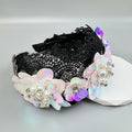 Baroque Pearl Floral Beads Chain Fabric Headband L4881