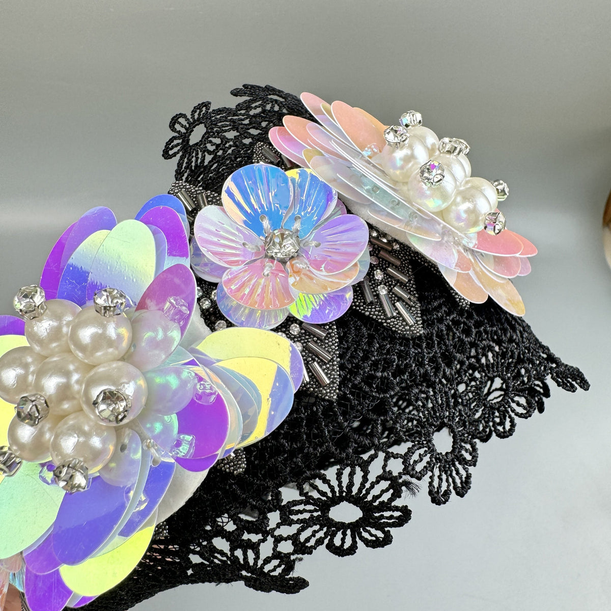 Baroque Pearl Floral Beads Chain Fabric Headband L4881
