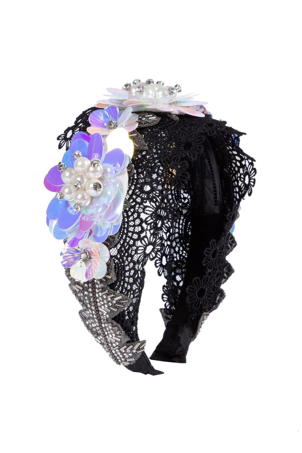Baroque Pearl Floral Beads Chain Fabric Headband L4881