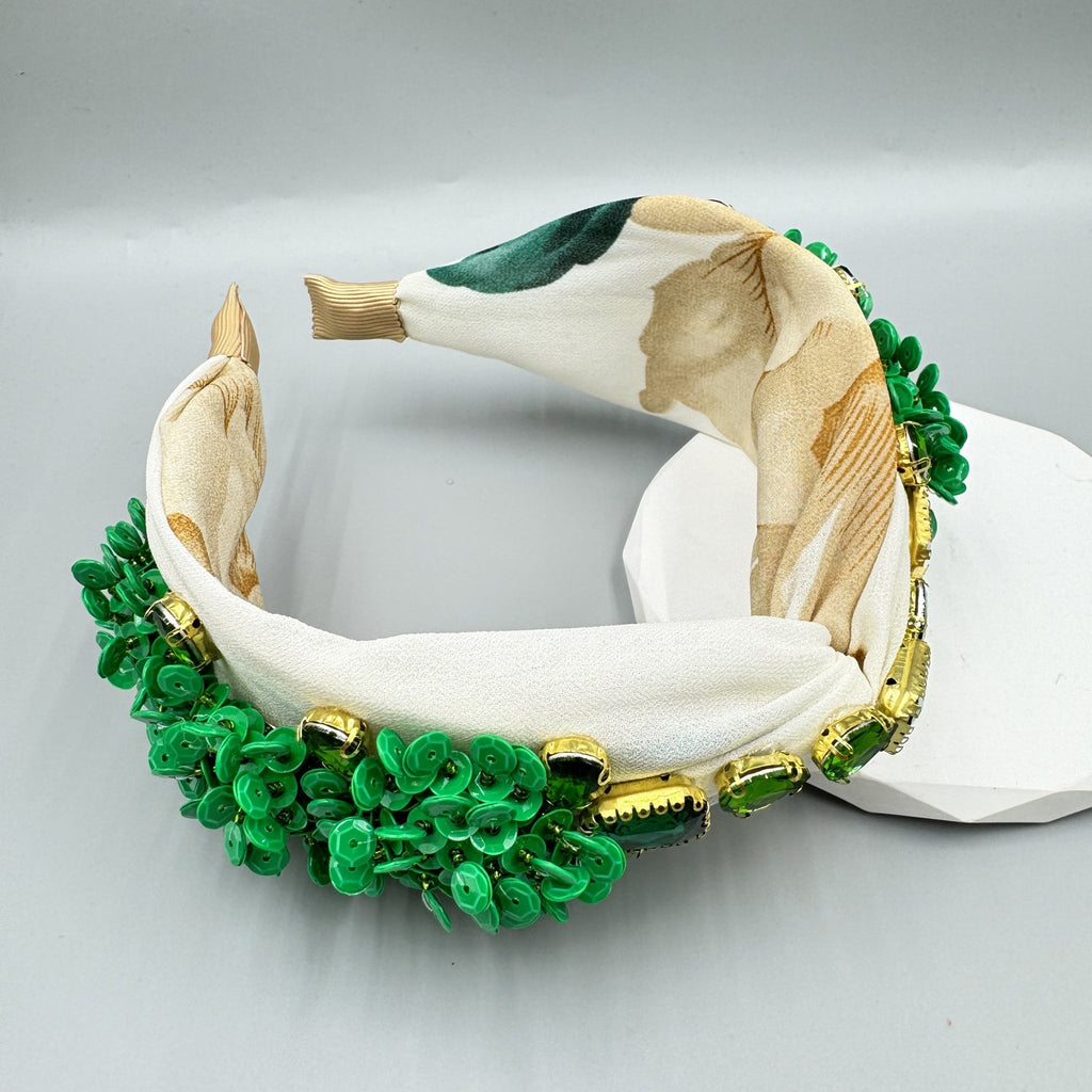 Seed Beaded Rhinestone Fabric Headband L4883