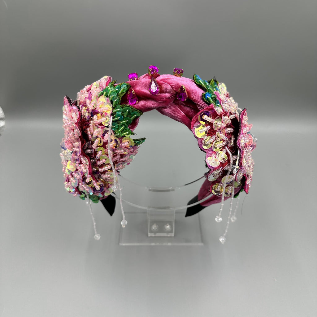 Handmade Floral Sequin Tassel Knot Headband L4884