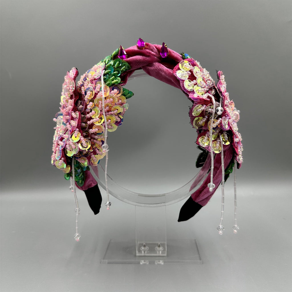 Handmade Floral Sequin Tassel Knot Headband L4884