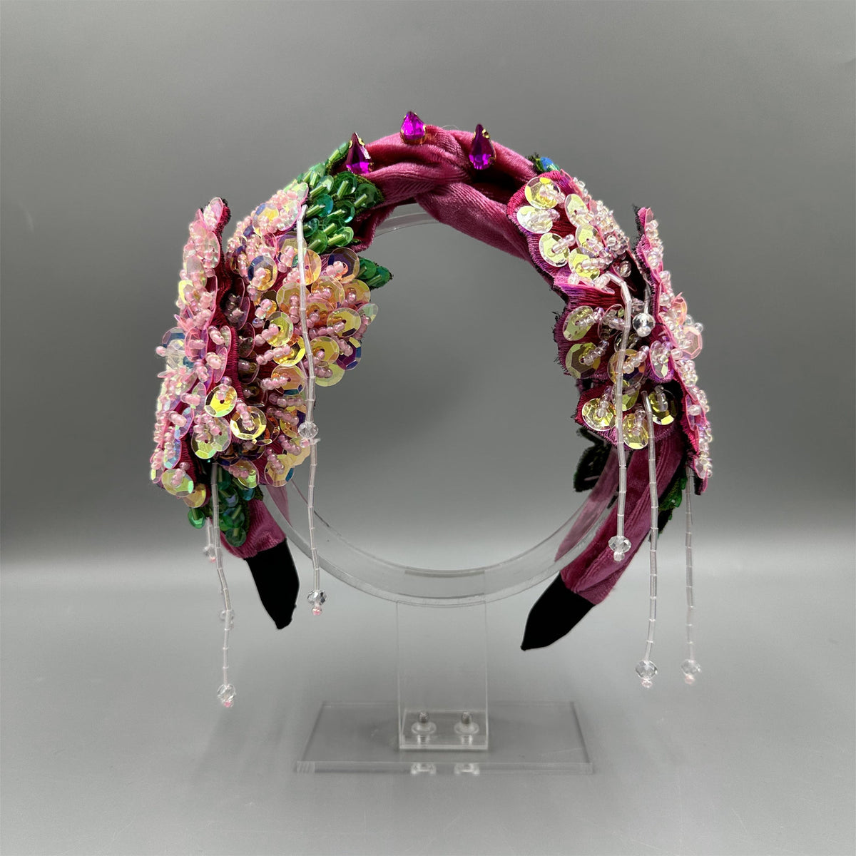 Handmade Floral Sequin Tassel Knot Headband L4884