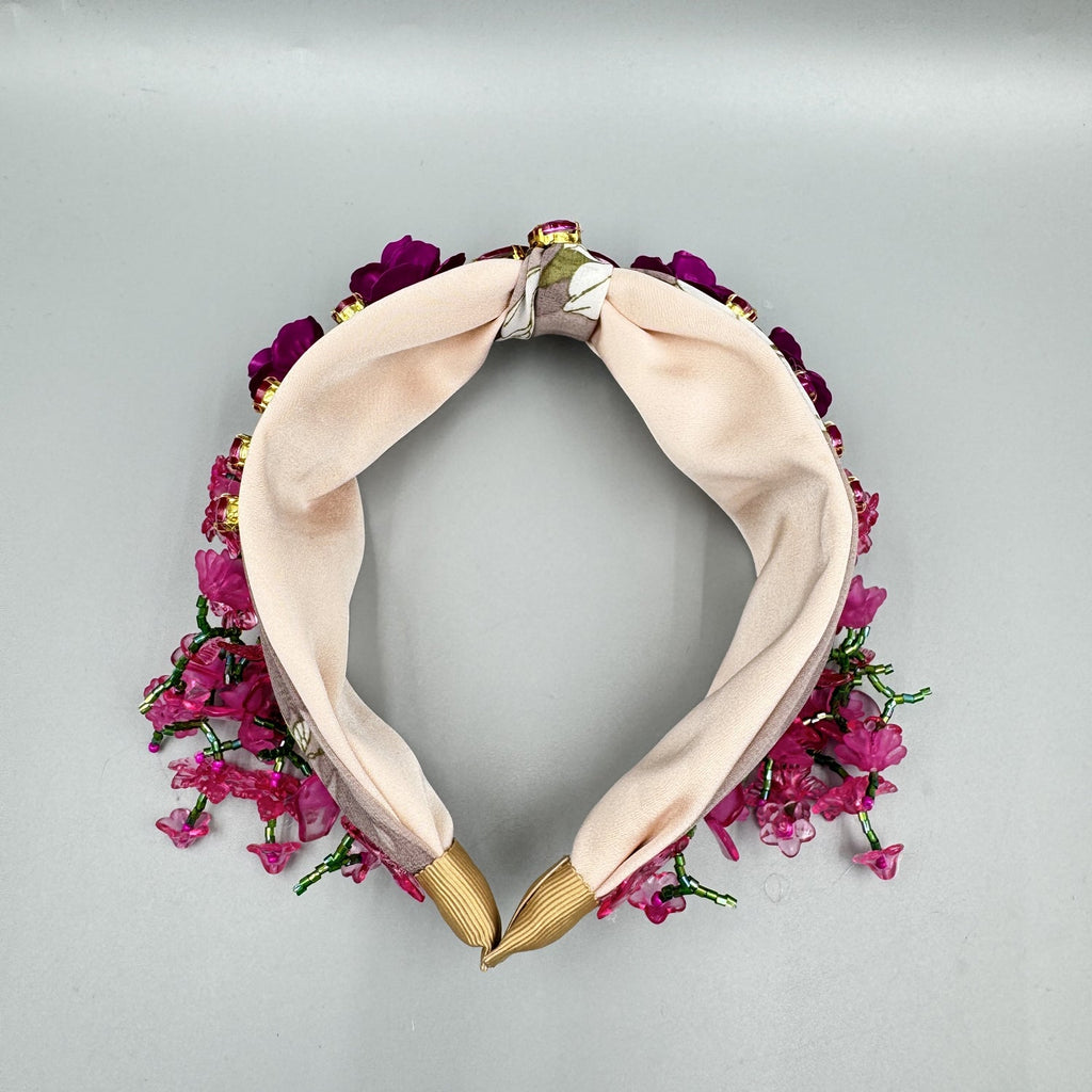 Beaded Crystal Tassel Flower Fabric Headband L4887