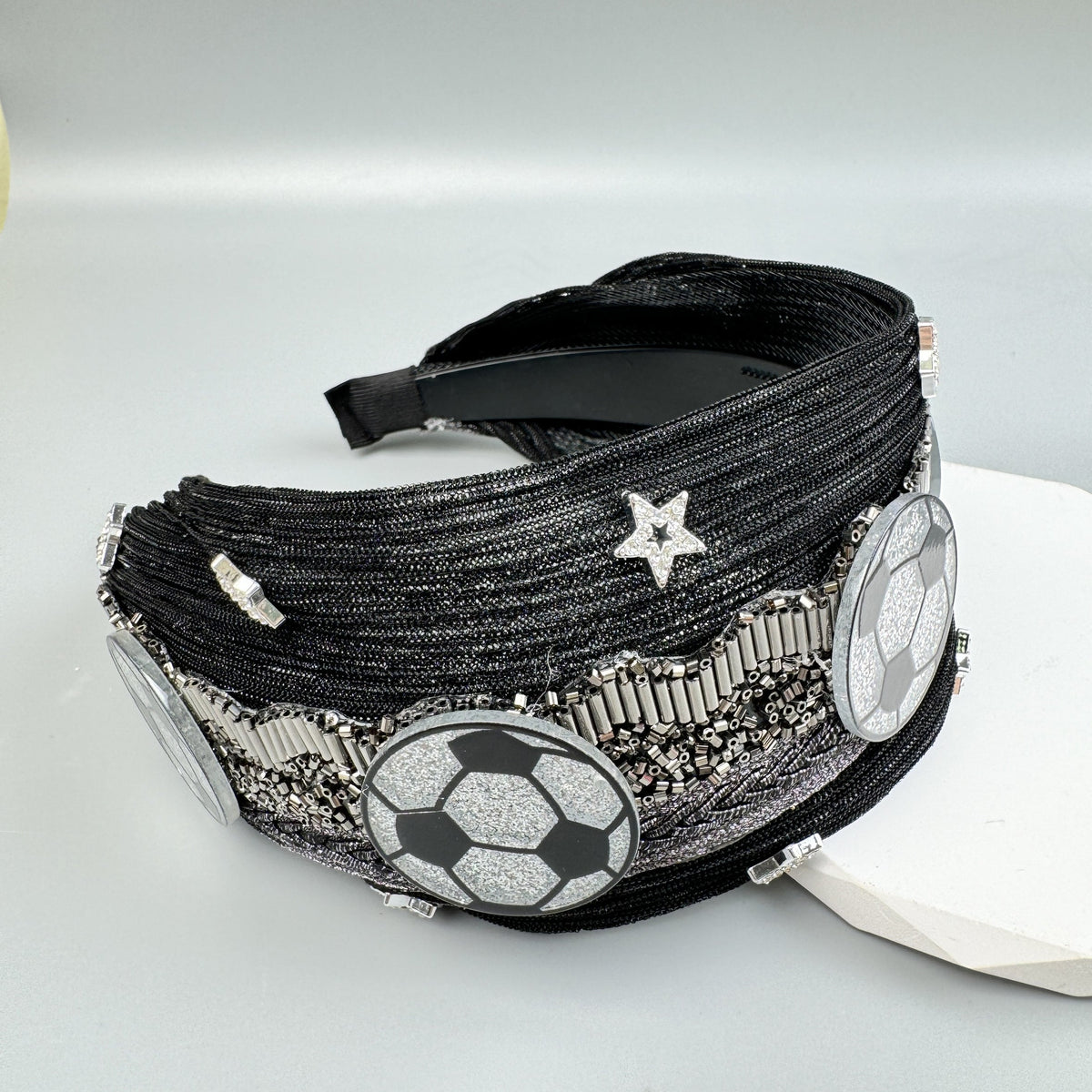 Football Star Bead Chain Fabric Headband L4890