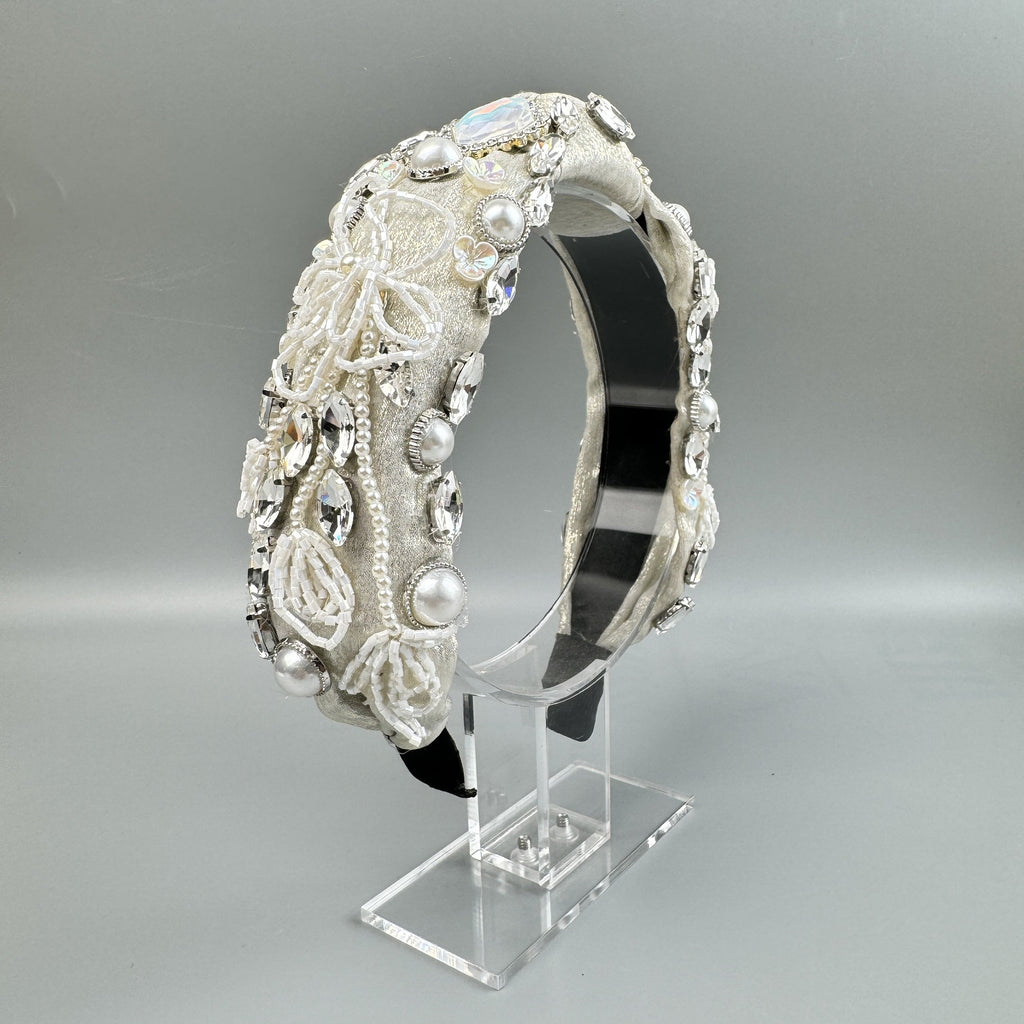 Flower Pearl Rhinestone Fabric Headband L4895