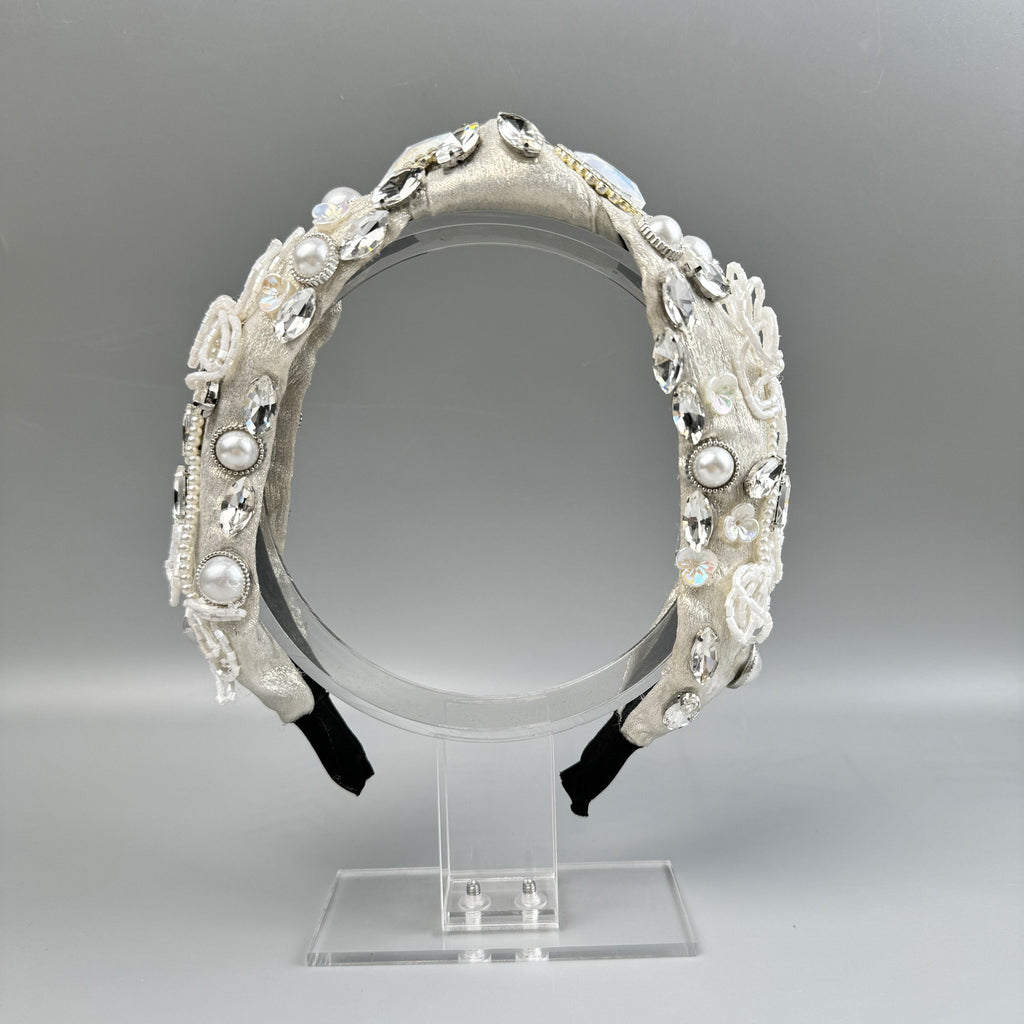 Flower Pearl Rhinestone Fabric Headband L4895