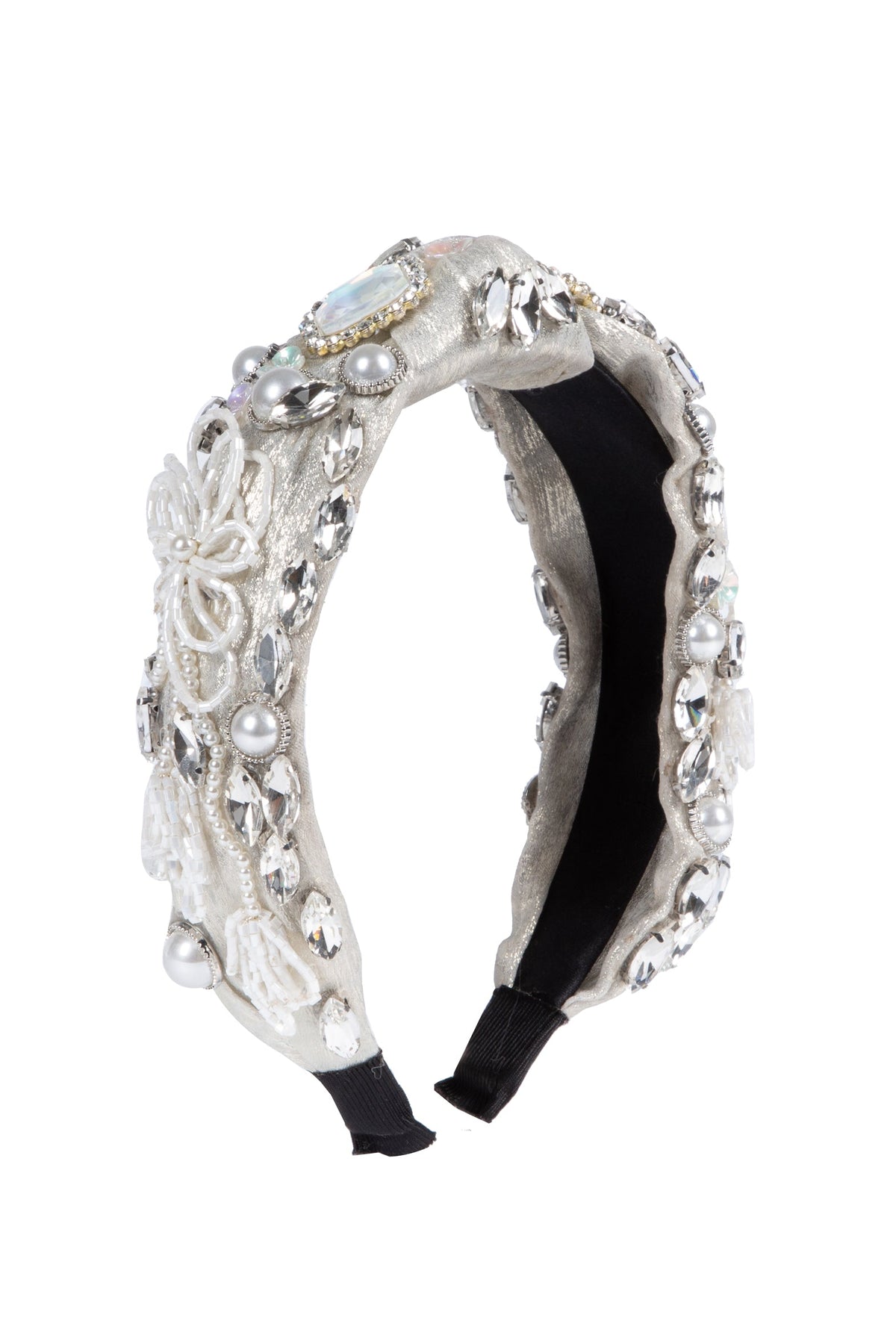 Flower Pearl Rhinestone Fabric Headband L4895