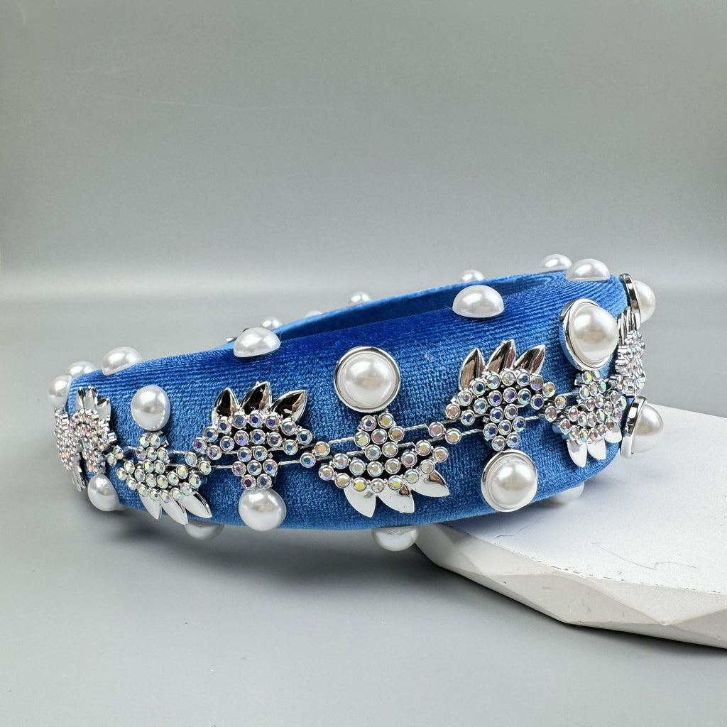 Pearl Rhinestone Chain Sponge Headband L4896