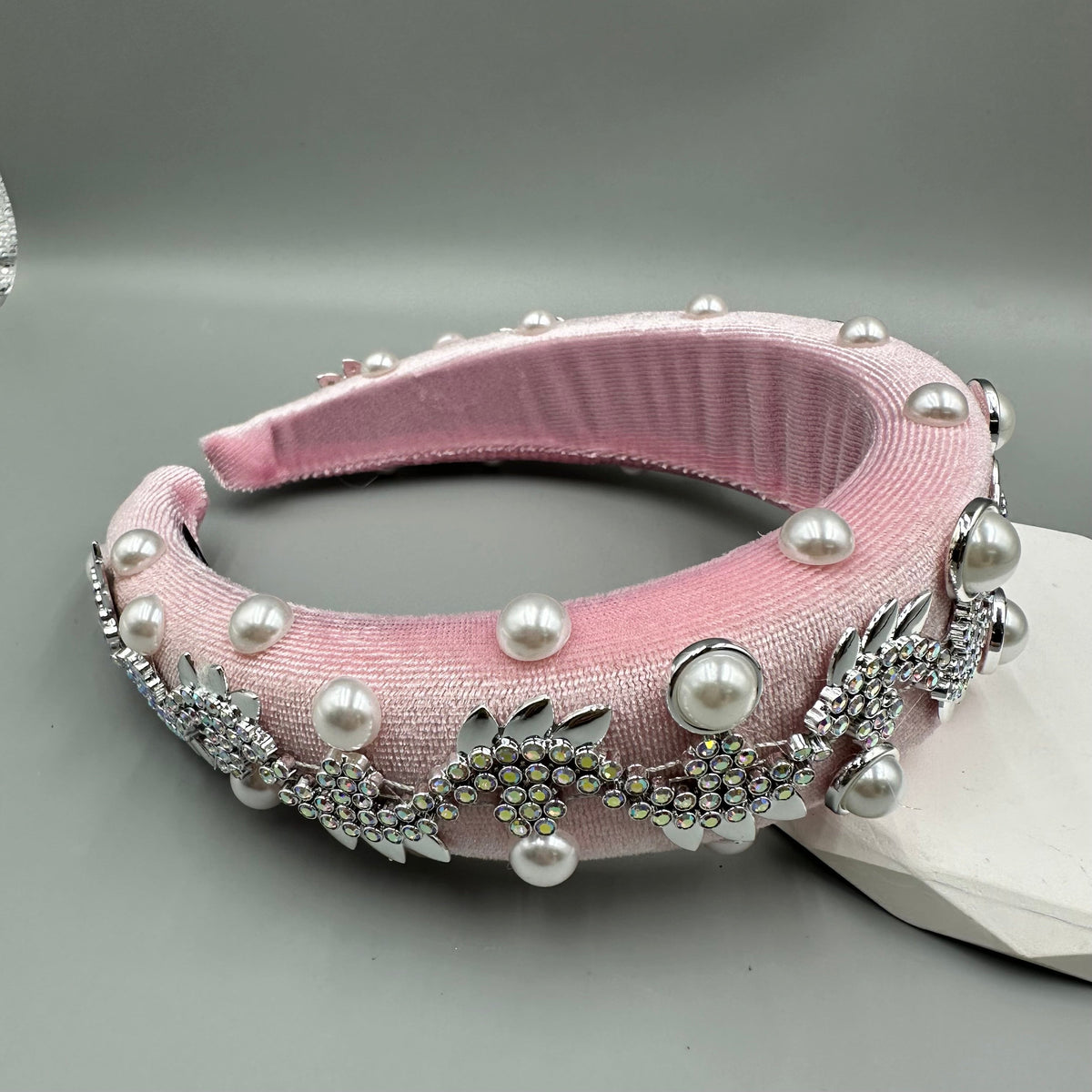Pearl Rhinestone Chain Sponge Headband L4896