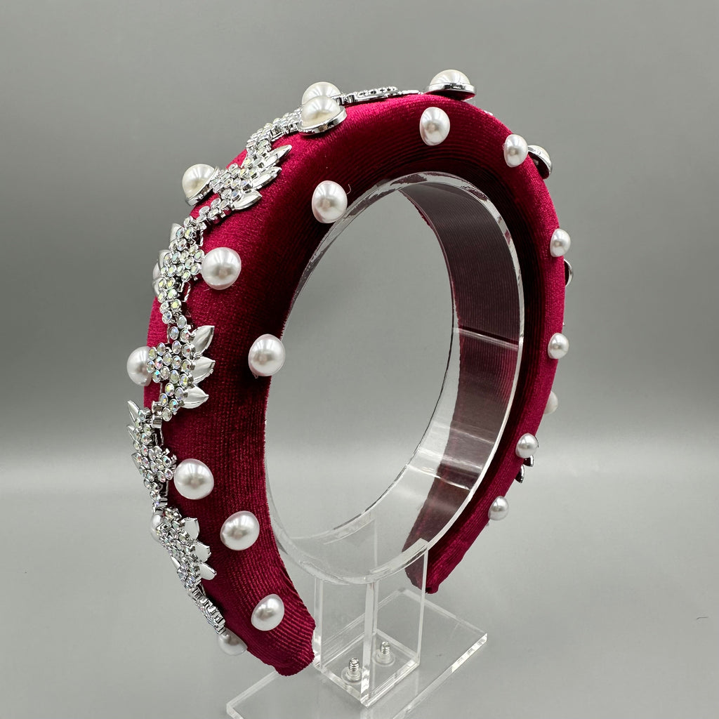 Pearl Rhinestone Chain Sponge Headband L4896