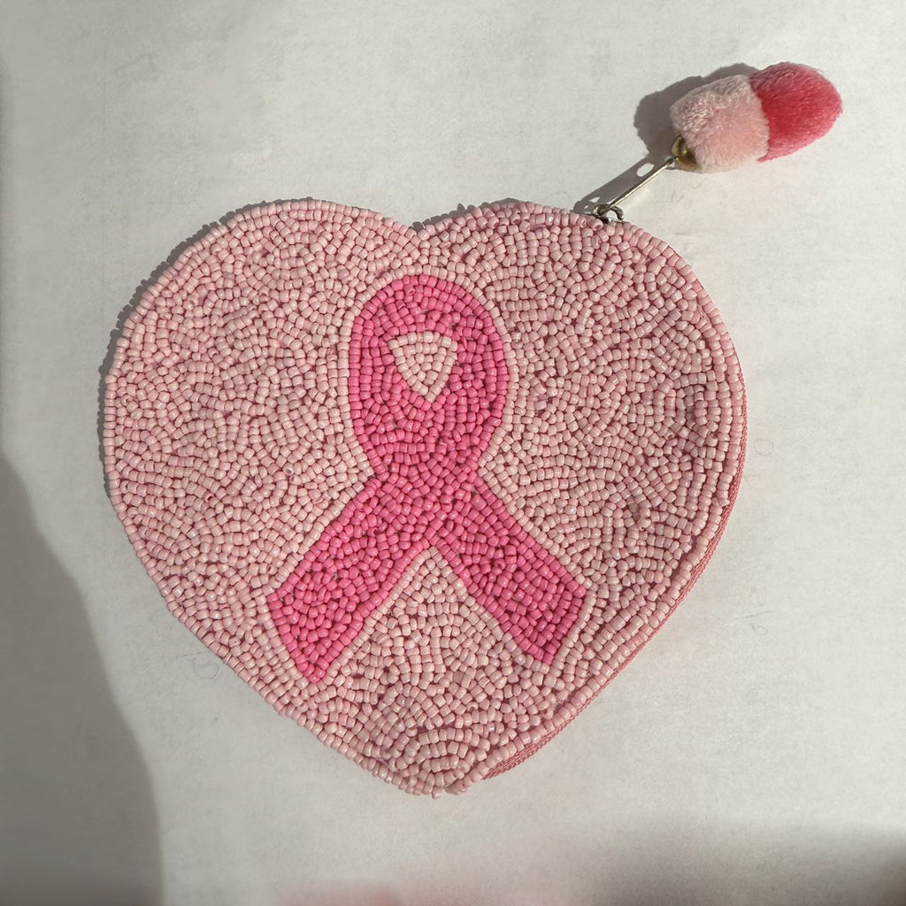Ribbon Heart Beaded Pouch LAC-CP-1209