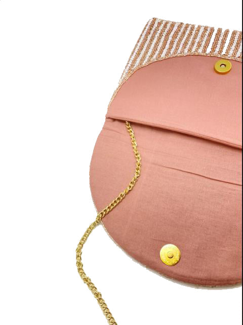 Pink And White Striped Beaded Clutch LAC-SS-477