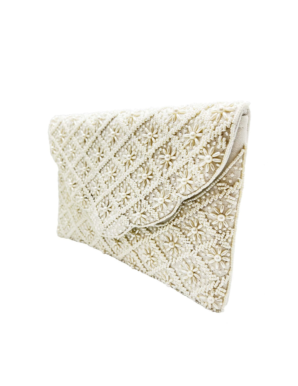 Scalloped w/ Flowers Beaded Clutch LAC-SS-556