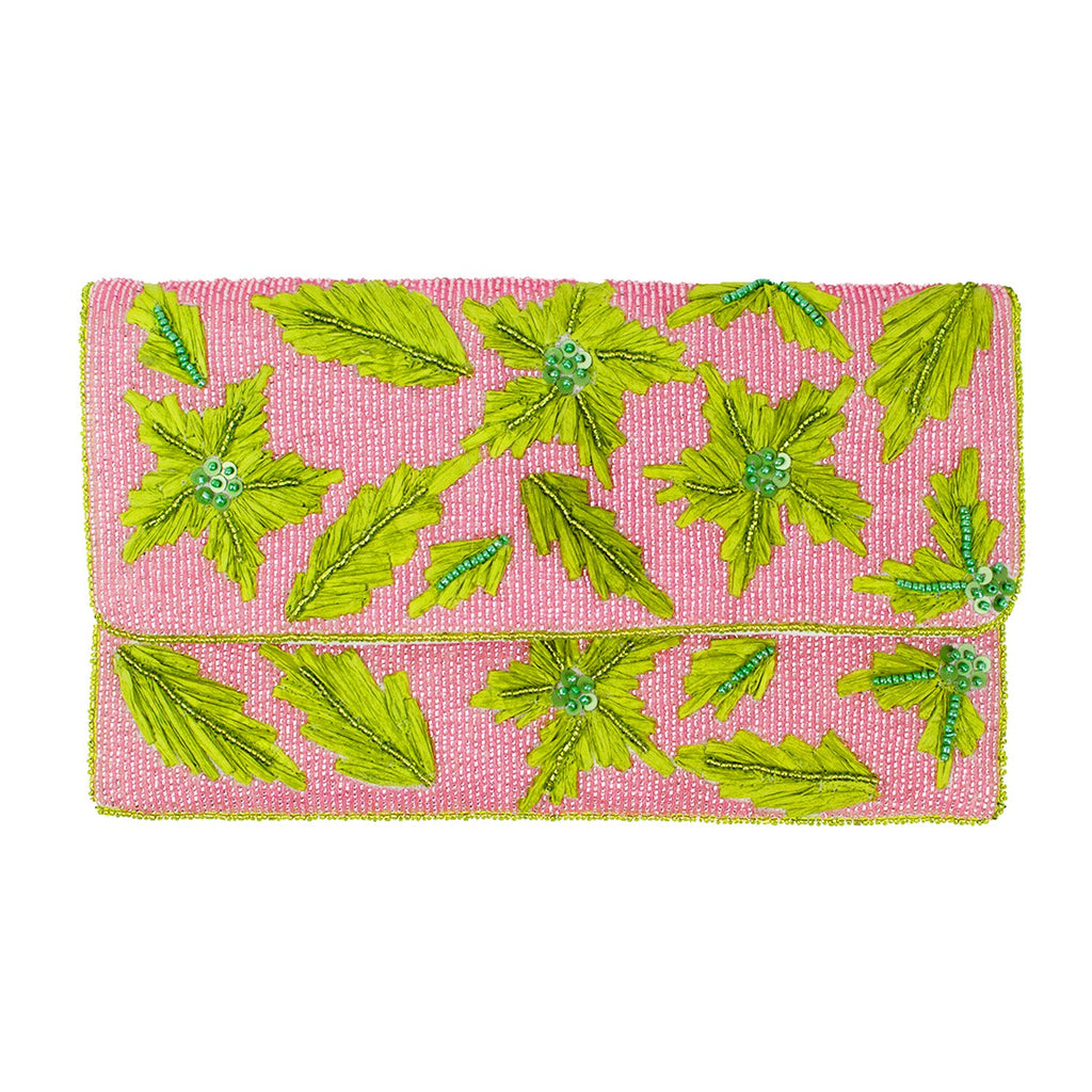 Embroidered Leaves Beaded Clutch LAC-SS-813