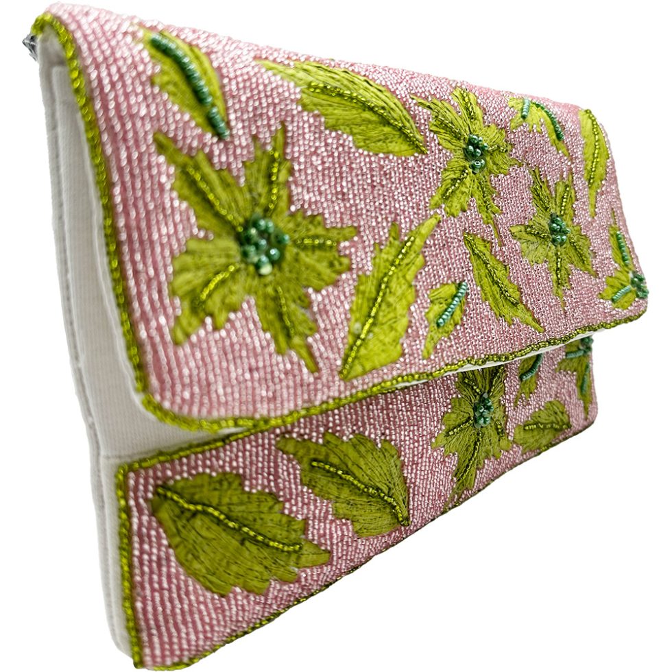 Embroidered Leaves Beaded Clutch LAC-SS-813