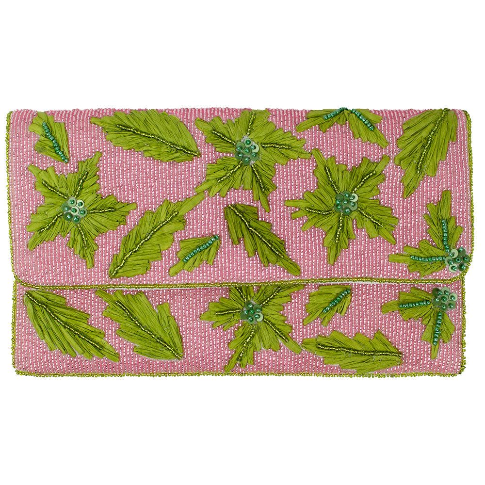 Embroidered Leaves Beaded Clutch LAC-SS-813