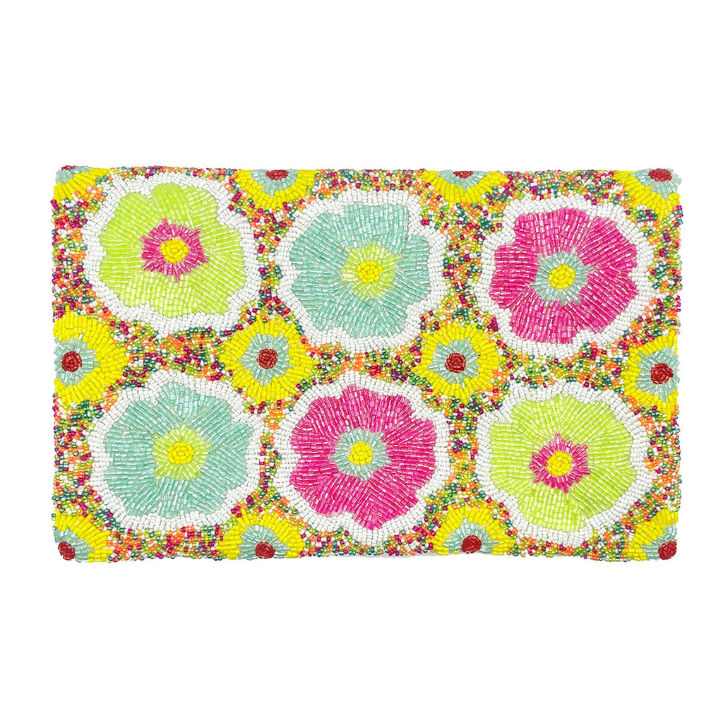 Yellow Pastel Flowers Beaded Clutch LAC-SS-818