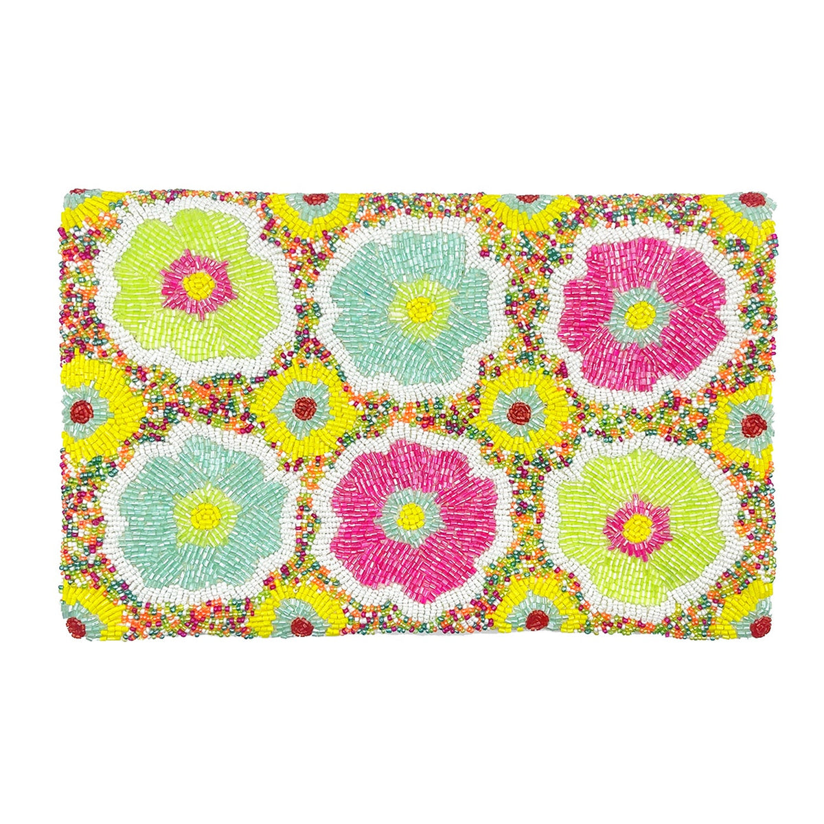 Yellow Pastel Flowers Beaded Clutch LAC-SS-818