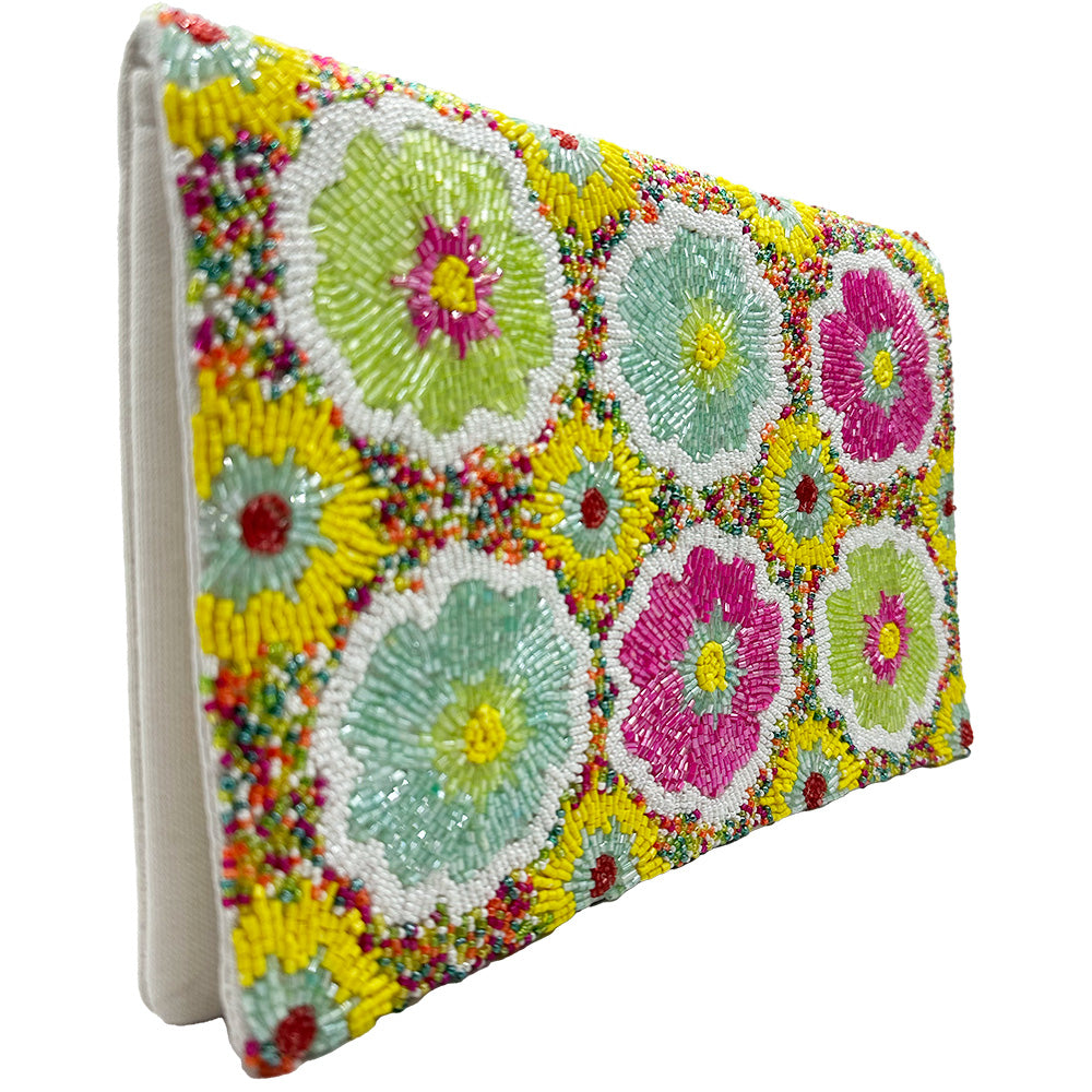 Yellow Pastel Flowers Beaded Clutch LAC-SS-818