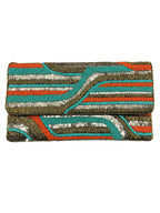 Coral & Turquoise Beaded Sequined Clutch LAC-SS-824