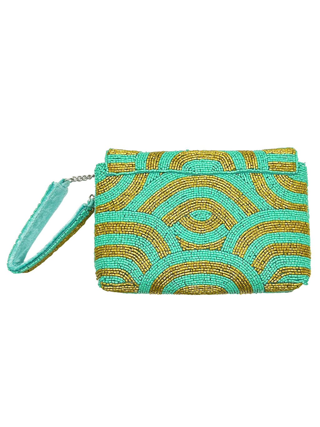 TURQUOISE & GOLD Beaded Wristlet LAC-WR-007