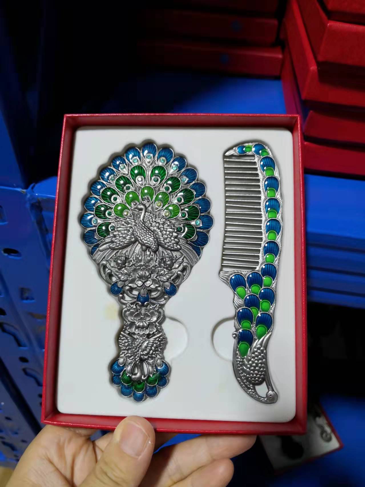 Small Size Peacock Alloy Mirror Set M0412